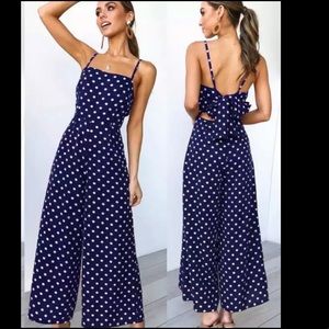 New blue polka dot jumpsuit romper for women size S,M